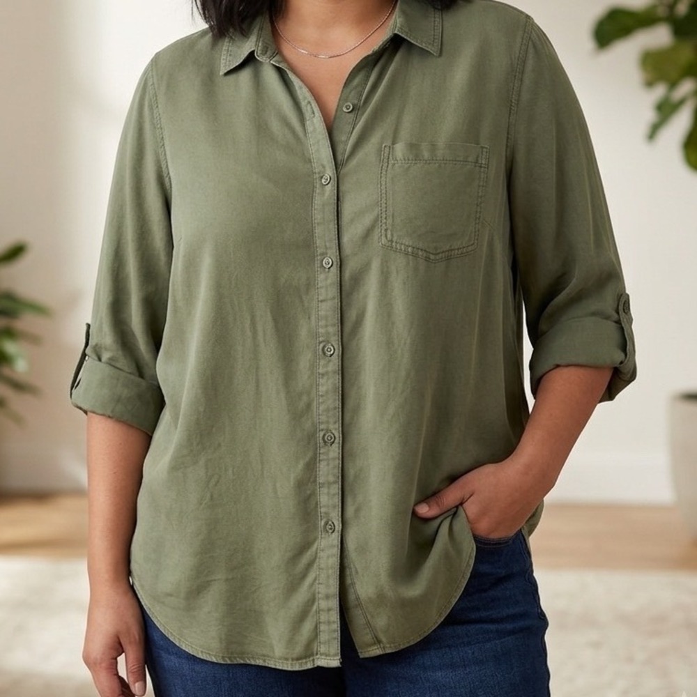 Velvet Heart‎ Olive Green Roll Tab Sleeve Button Down Shirt Plus Size 2X